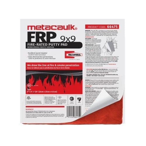 Metacaulk 9 x 9 x 1/8 Inch Fire Rated Putty Pad, Red