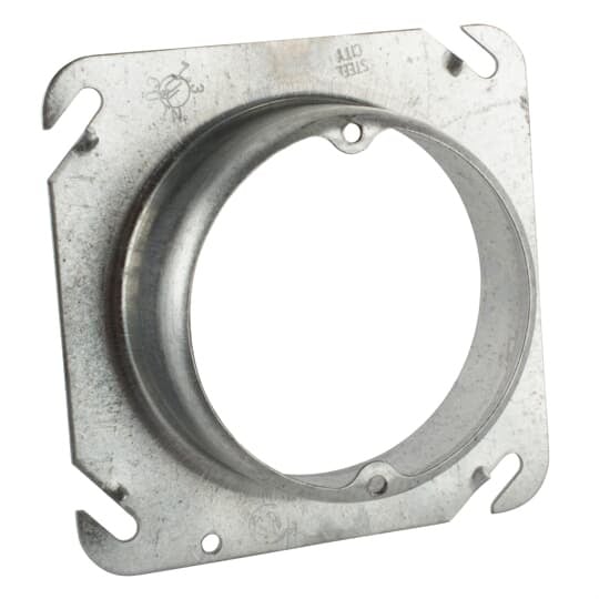 Square Box Cover, 4 Inch Square x 1-1/4 Inch Raised, Pre-Galvanized Steel, Center Blanked with Tapped Ears on 2-23/32 Inches Centers