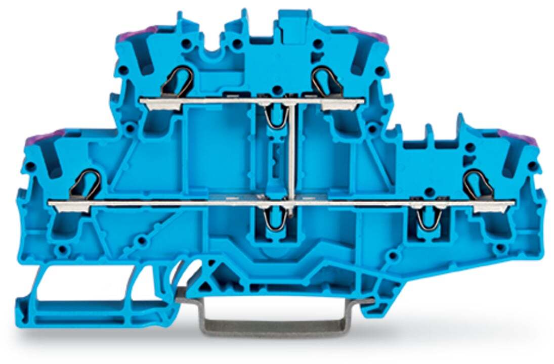 Double-deck terminal block; 4-conductor through terminal block; N; without marker carrier; for Ex e II and Ex i applications; internal commoning; conductor entry with violet marking; for DIN-rail 35 x 15 and 35 x 7.5; 2.5 mm; Push-in CAGE CLAMP; 2,50 mm; blue