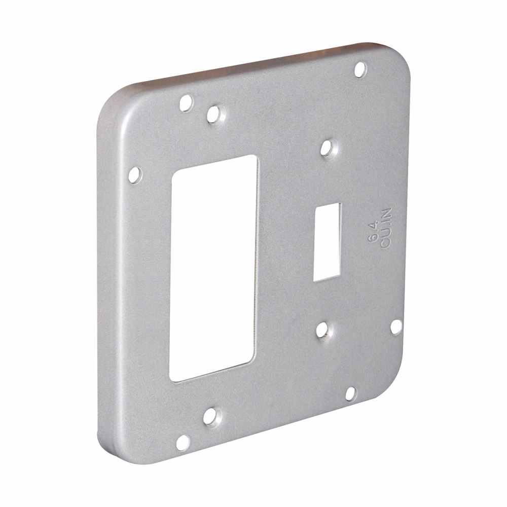 Eaton Crouse-Hinds series Square Surface Cover, 4-11/16", Raised surface, Steel, For one GFI receptacle and one toggle, 9.0 cubic inch capacity