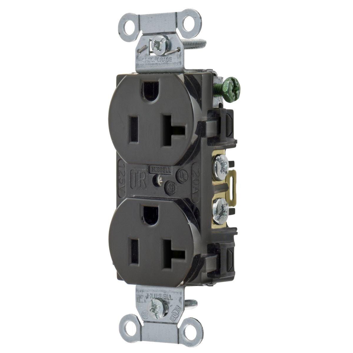 Straight Blade Devices, Receptacles, Duplex, Commercial/Industrial Grade, 2-Pole 3-Wire Grounding, 20A 125V, 5-20R, Black