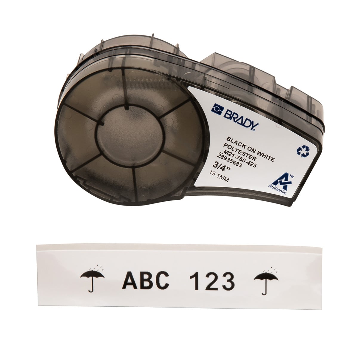 Label Polyester 0.75in x 21ft BK/WT