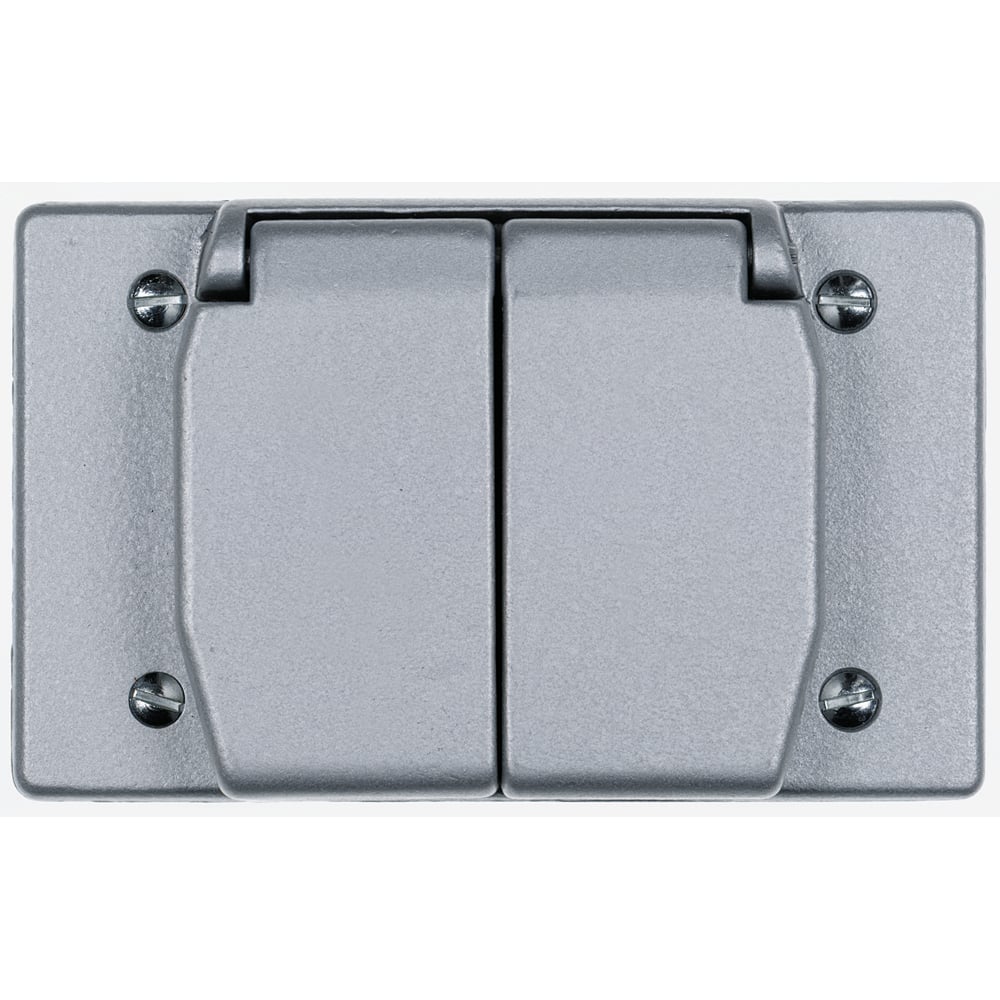 Weatherproof Heavy Cast Aluminum Cover, 1 GangDuplex Receptacle, 2 Doors Horizontal, Gray