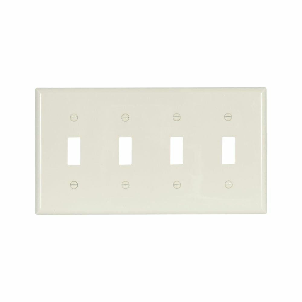 Eaton Toggle wallplate, Lt. Almond, Toggle Cutout, Nylon, Four- gang, Standard