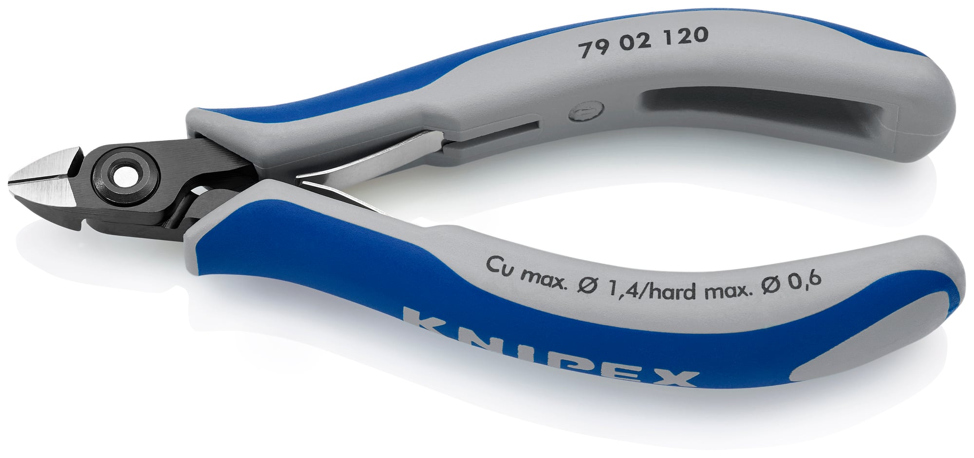 Electronics Diagonal Cutters, 4 3/4 in., Multi-Component, Polished, Semi-Flush with very Small Bevel Cut, Oval Head, Up to 1/64 in. Hard Wire