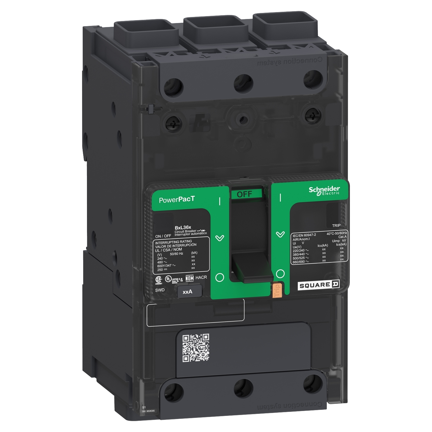 Circuit breaker, PowerPacT B, 30A, 3 pole, 600Y/347VAC, 18kA, lugs, thermal magnetic, 80%