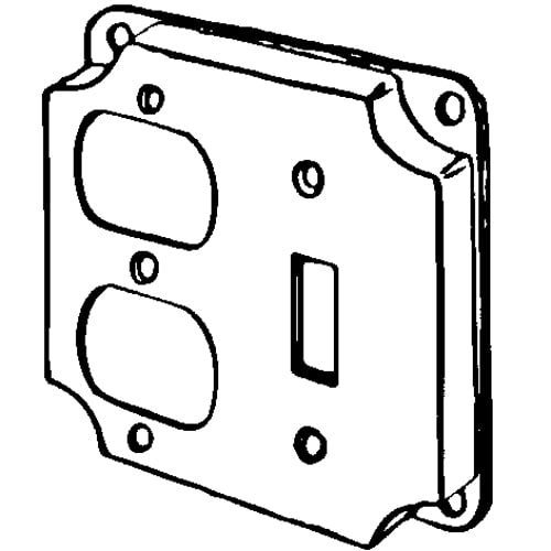 Features:Configuration One Toggle Switch, One Duplex Flush, Standard:UL E18095, Material:Steel, Shape:Square, Size:4 X 4 X 0.5IN, Cubic Capacity:7CI