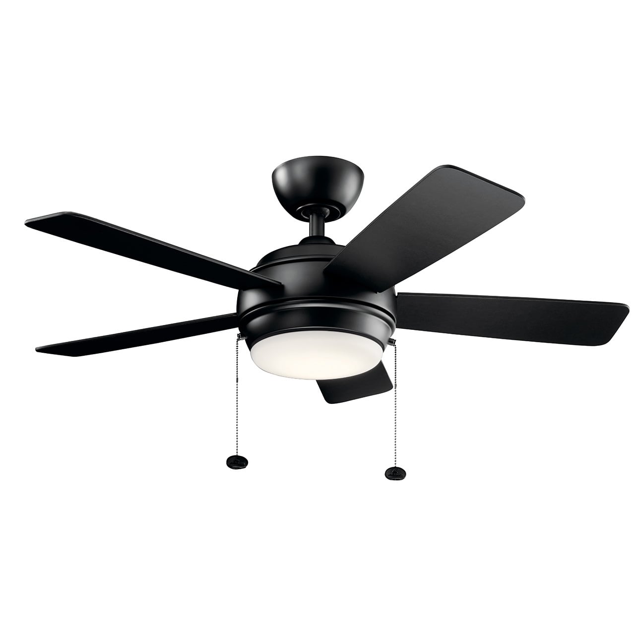 This transitional 42in; Starkk LED ceiling fan in Satin Black highlights clean, strong lines making a perfect fit for yourdacor.