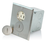 15Amp, 125 Volt, Floor Box Assembly, Includes Brass with Brushed Nickel Finish Floor Plate, Gasket, Screw Cap, O-ring, and Switch Box