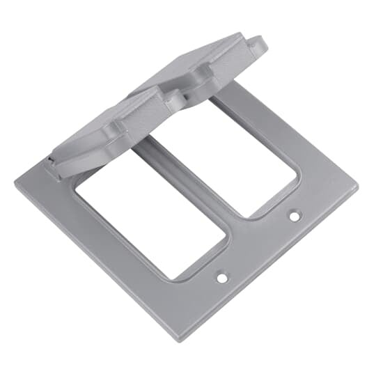 Two Gang Weatherproof Receptacle Cover, Silver, Zinc Alloy, 2 GFI Receptacles, Device Mount