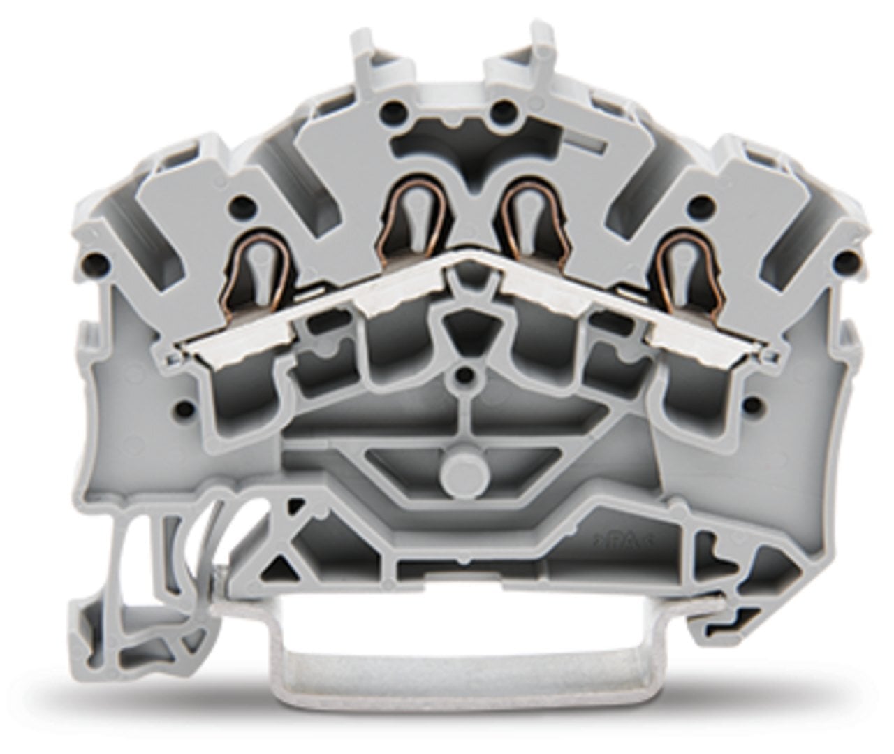 4-conductor through terminal block; 2.5 mm; suitable for Ex e II applications; side and center marking; for DIN-rail 35 x 15 and 35 x 7.5; Push-in CAGE CLAMP; 2,50 mm; gray
