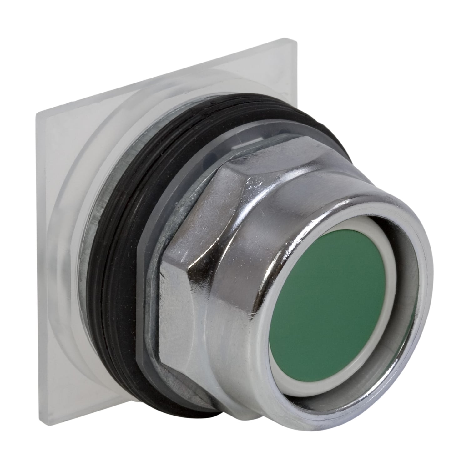 Push-button, Harmony 9001K, metal, recessed, green, 30mm, spring return, 1 C/O