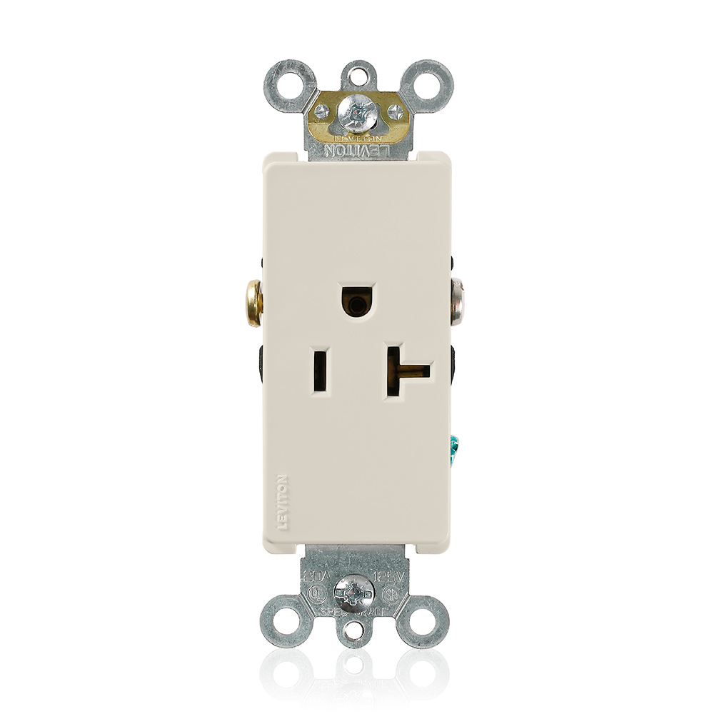 20 Amp, 125 Volt, Decora Plus Single Receptacle, Straight Blade, Commercial Grade, Self-Grounding, Light Almond