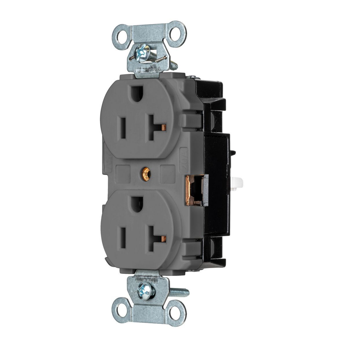 Straight Blade Devices, EdgeConnect, Duplex Receptacle, Commercial Grade, 2-Pole 3-Wire, 20A 125V, 5-20R, Screwless Terminal, Gray