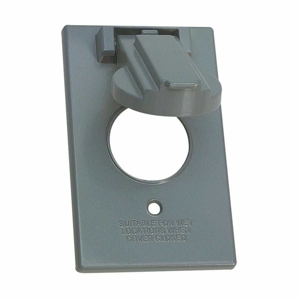 Eaton Crouse-Hinds series weatherproof self-closing cover, Gray, Die cast aluminum, Single-gang, Single receptacle or switch, 1.425" diameter opening
