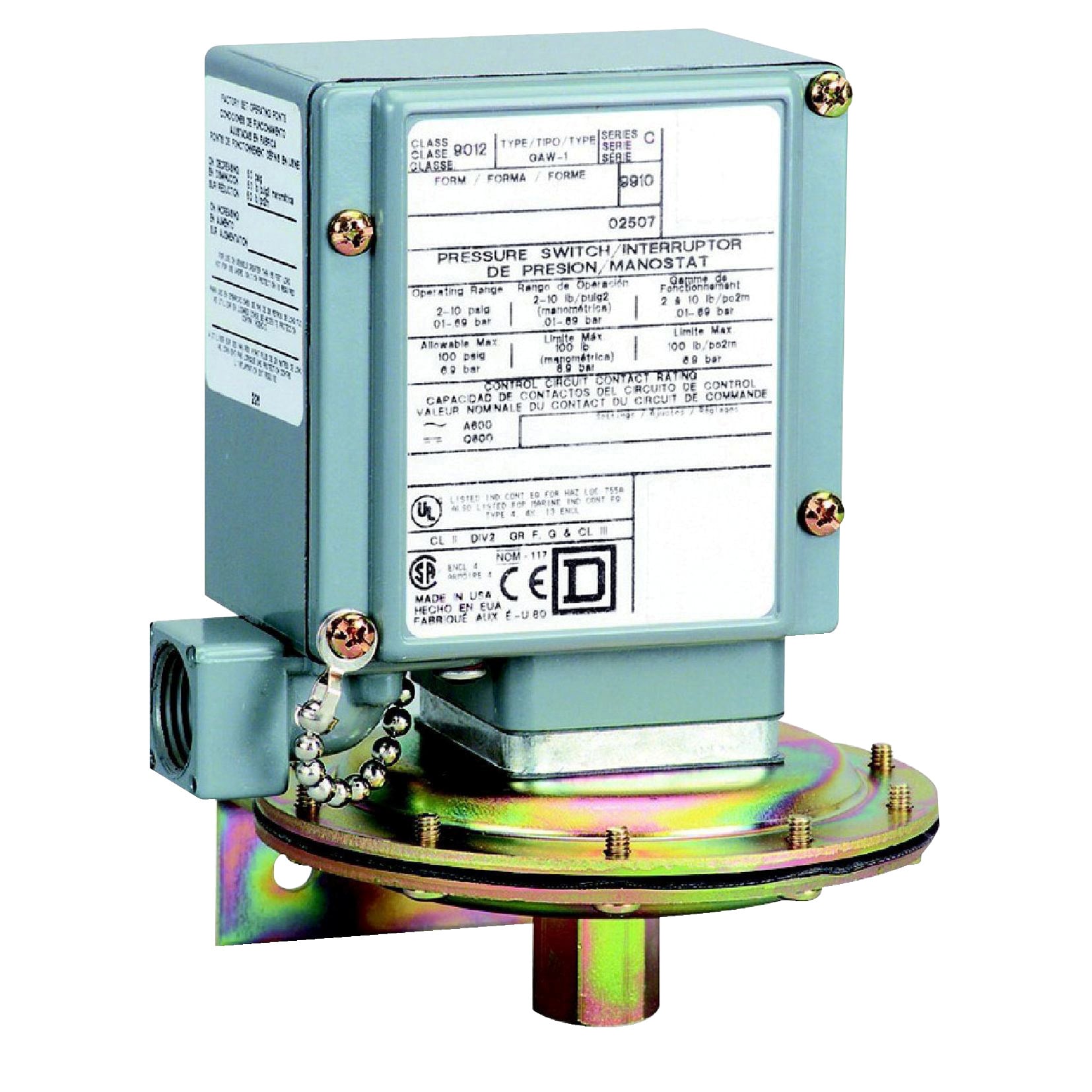 pressure switch 9012G - fixed scale - 1 threshold - 0.2 to 10 psig