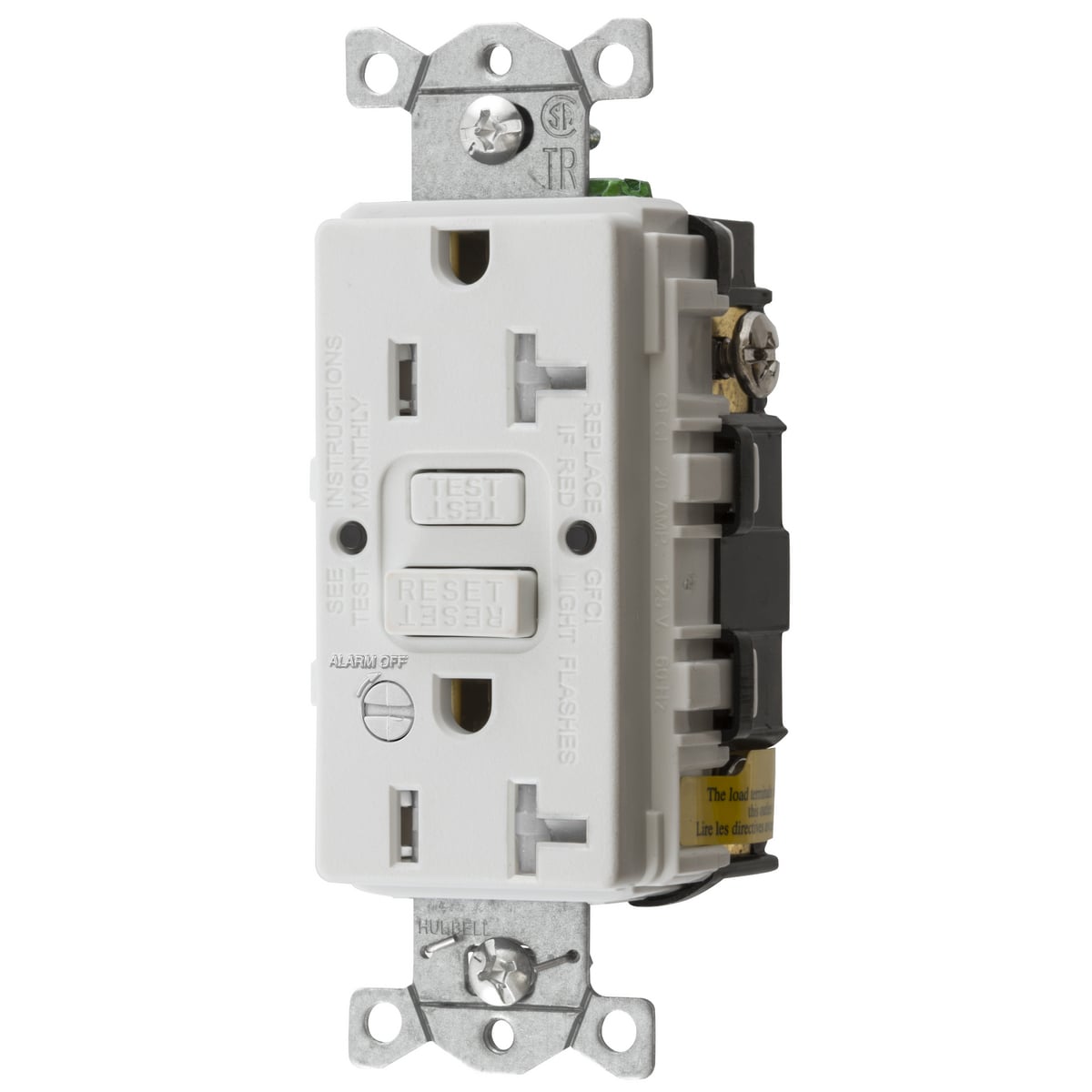 Power Protection Products, GFCI Receptacle, Self Test, Commercial Grade, Tamper Resistant, 20A 125V, 2- Pole 3-Wire Grounding, 5-20R, With Alarm, White