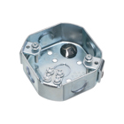 Steel octagonal fan and fixture mounting box. 70lb fan rated, 200lb fixture rated. 1-1/2" box depth. 14.6 cu. in.