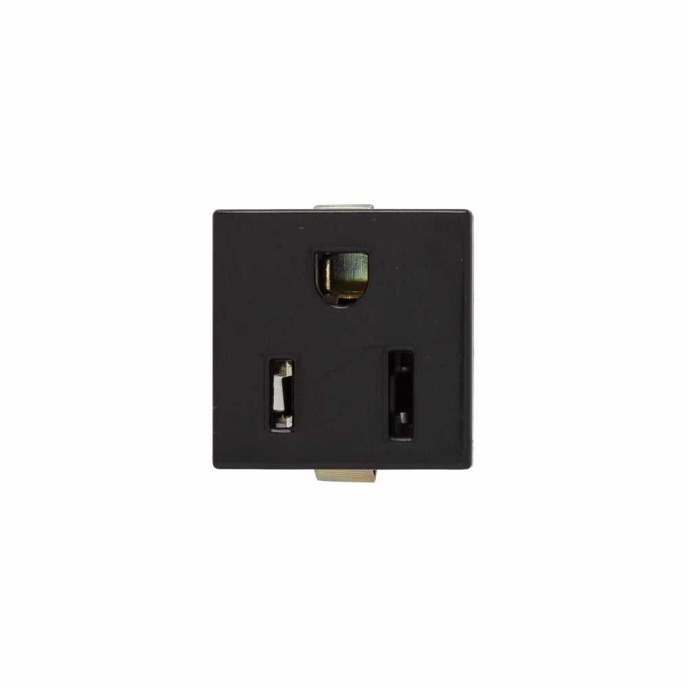 Eaton panel mount/snap-in single receptacle, #14-12 AWG, 15A, Commercial, Snap-in, Panel, 125V, Quick connect, Black, Brass, Thermoset face and Polypropylene base, 5-15R, Single, Quick connect, Thermoplastic, Bulk, Fiber back, Steel clip