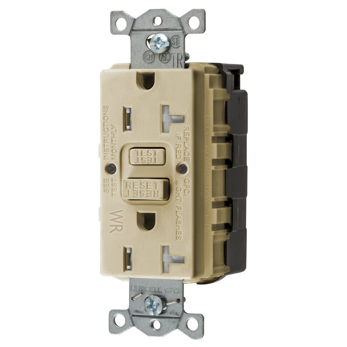 Straght Blade Devices, SNAP-Connect, Weather and Tamper-Resistant, AUTOGUARD, Self Test, GFCI Receptacle, 20A 125V, 2-Pole 3-Wire Grounding, 5-20R, Ivory