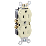 15-Amp, 125-Volt, Narrow Body Duplex Receptacle, Straight Blade, Commercial Grade, Self Grounding, Side Wired, Light Almond
