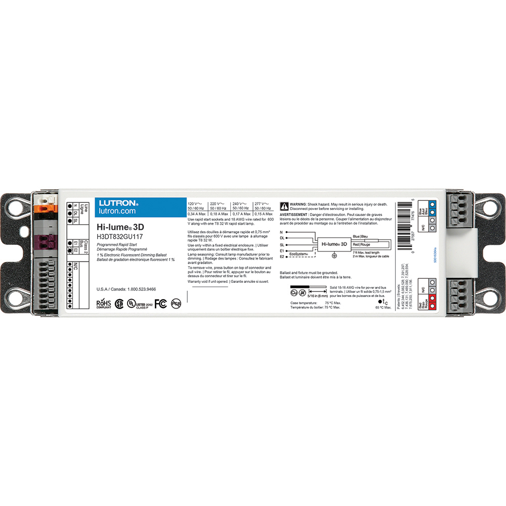 Hi-lume 3D 1 percent 3-Wire and EcoSystem Digital Link Controlled T8 Linear and U-Bent, 1 lamp, ballast factor of 1.17, G-can, 32W