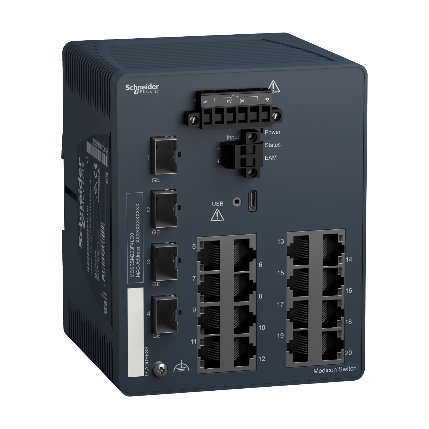 network switch, Modicon Networking, managed, 16 ports for copper with 4Gigabit SFP