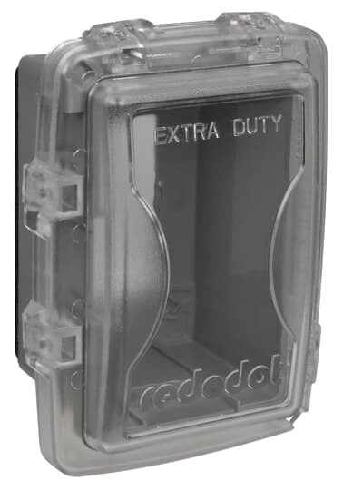 Single Gang While-In-Use Universal Shallow Cover, 2-5/32 Inch Internal Depth, Clear, Non-Metallic, For use with Duplex, GFI, Switch and Single Receptacles