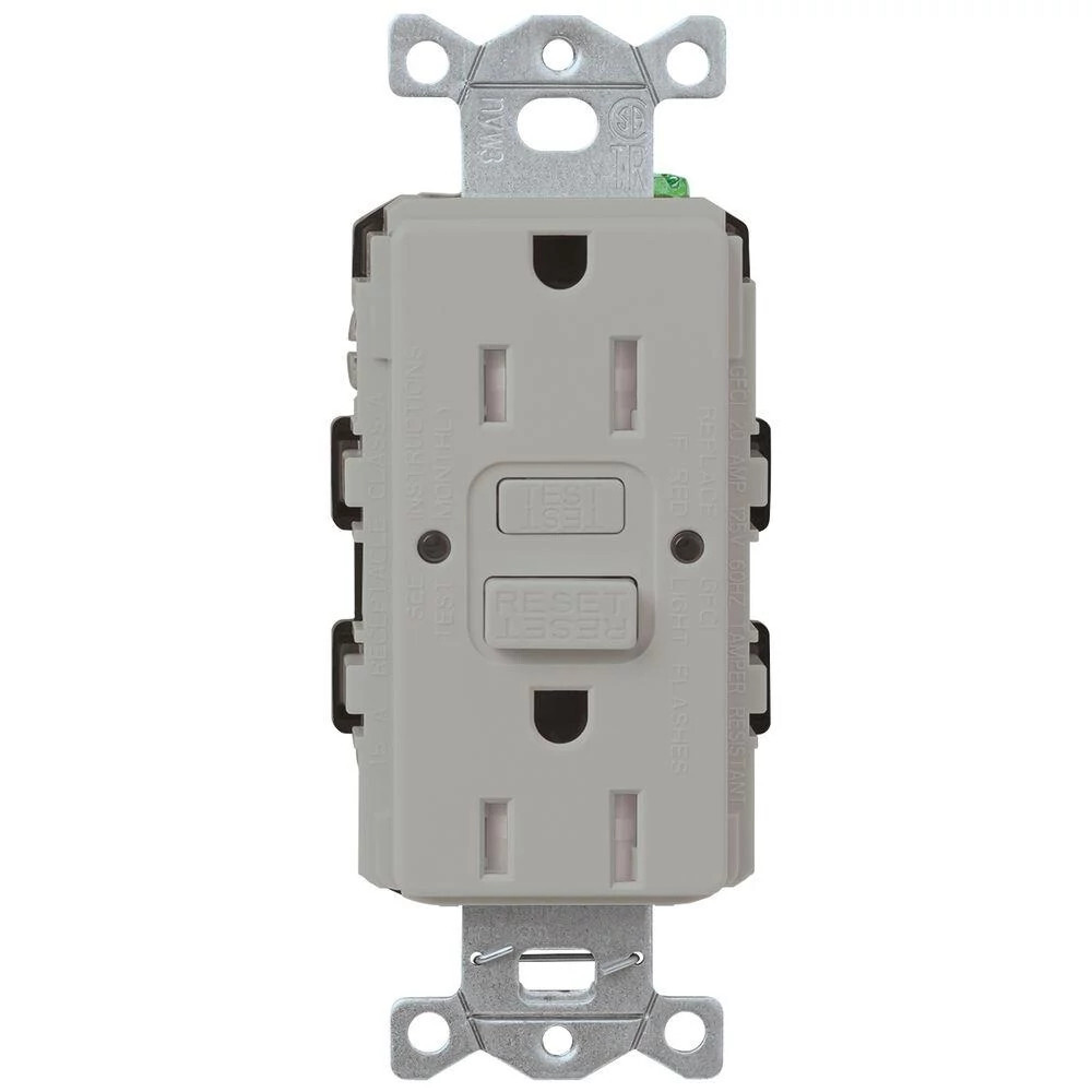 Lutron Claro Tamper-Resistant GFCI Duplex Receptacle, 15-Amp, Gray