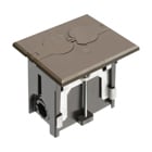 Non Metallic adjustable floor box. Brown with flip lids. Includes tamper resistant duplex receptacle, rectangular cover plate with gasket and Arlington NM94 connector and Arlington NM900 knockout plug.