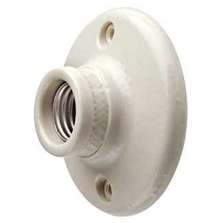 660W/250V Medium Base One-Piece Glazed Porcelain Outlet Box Mount Incandescent Lampholder, Keyless, Single Circuit, 2 Screws with Case Lip, Top Wired - White