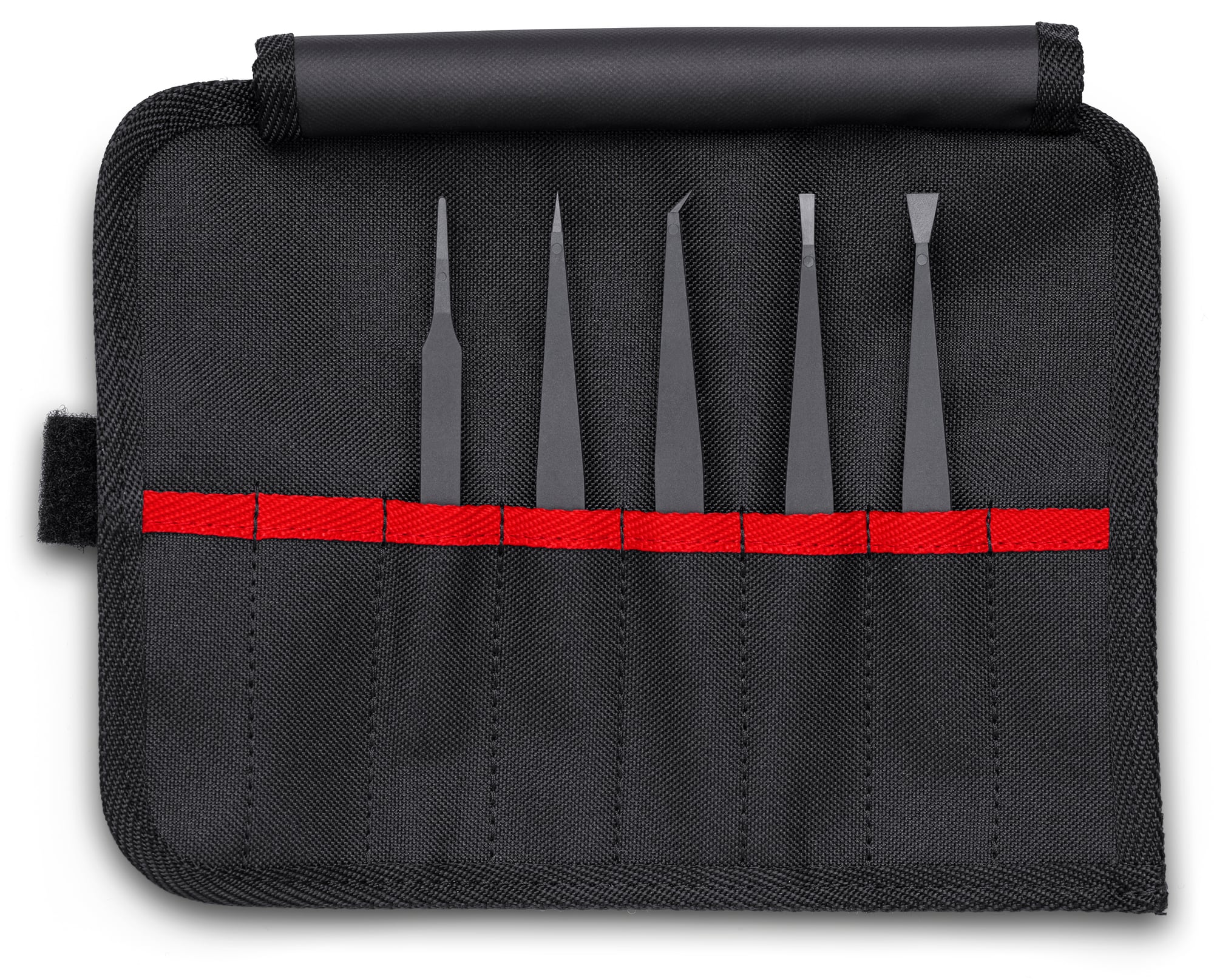 5 Pc Plastic Tweezer Set in a Tool Roll-ESD, 7 1/2 in.
