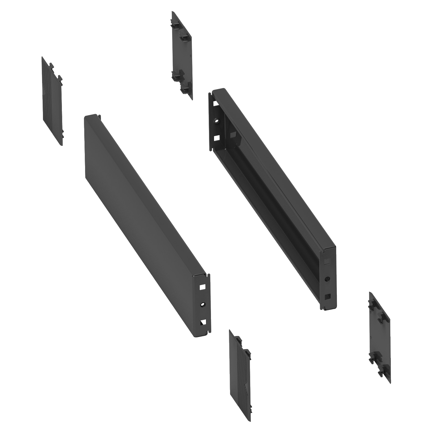 2 side panels for plinth. 400x100mm. Folded sheet steel. RAL 7022. IP 30. IK 10.