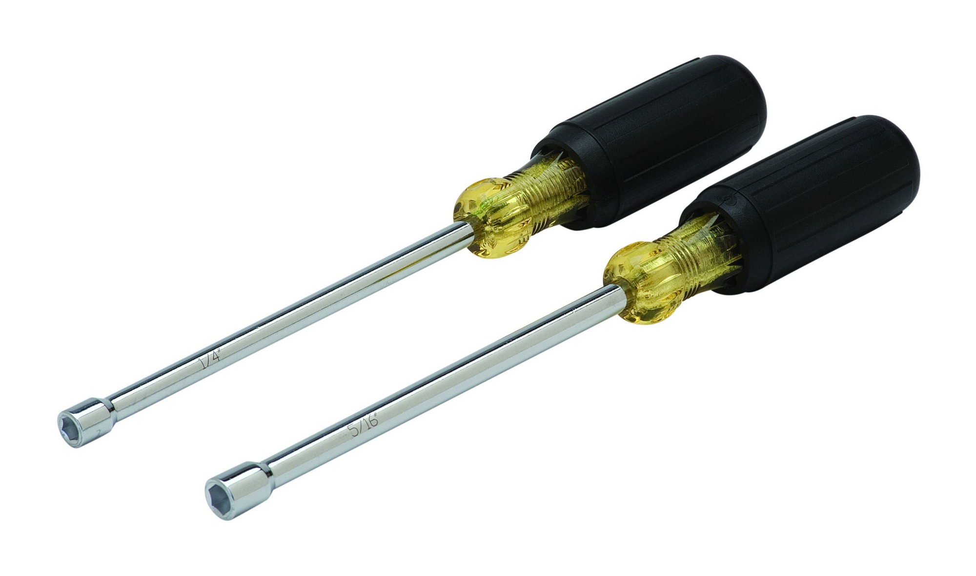 Nutdriver Set, Overall Length: 10-1/4 IN, 5-15/16 IN Shank, Hollow Shank, Hollow Shaft, Nickel Chrome Plated Shank, 2 Pieces, Includes: 1/4 IN And 5/16 IN Nutdrivers, 4-5/16 IN Handle, For Deep Electrical Boxes