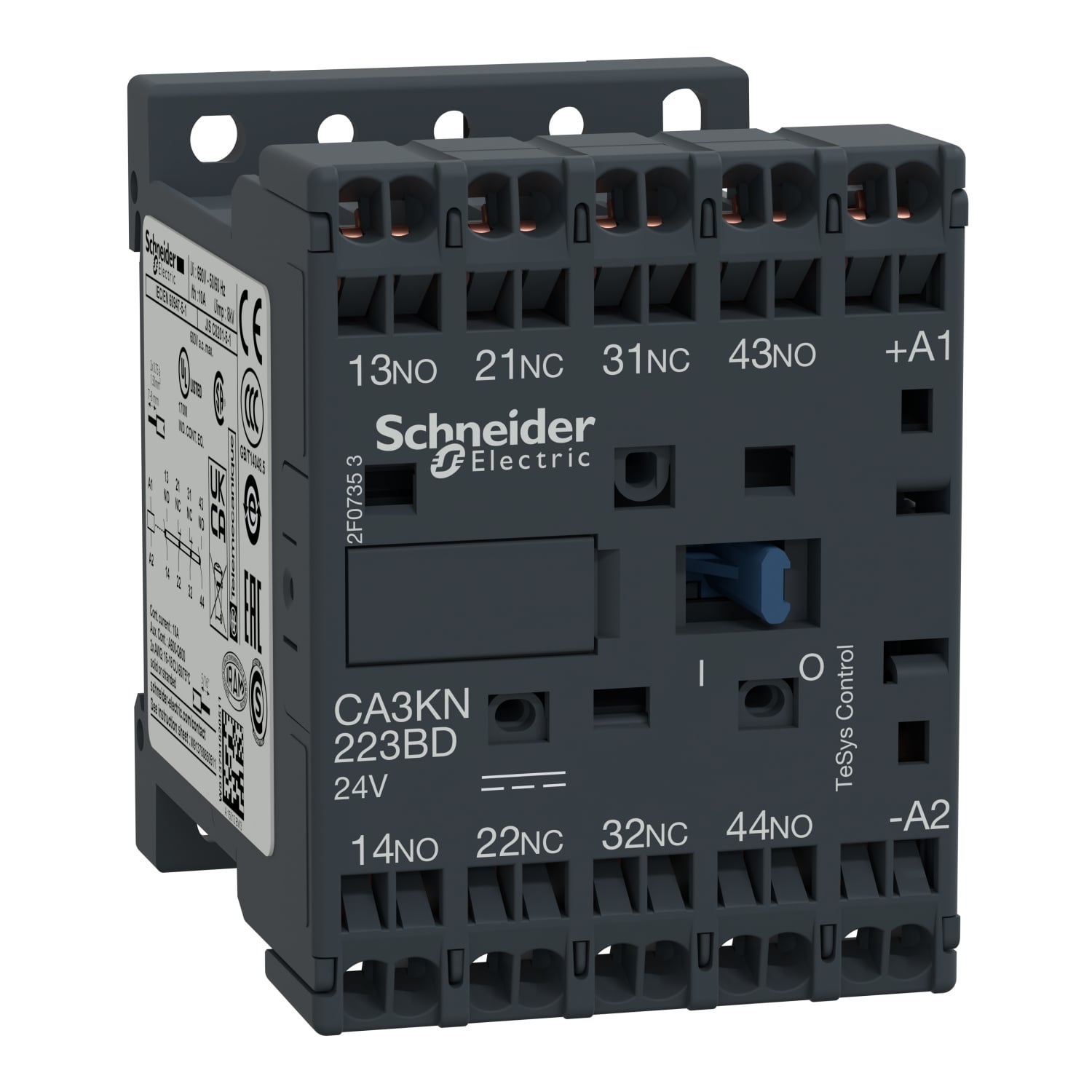 Control relay, TeSys K, 2 NO + 2 NC, lt or eq to 690V, 24VDC standard coil