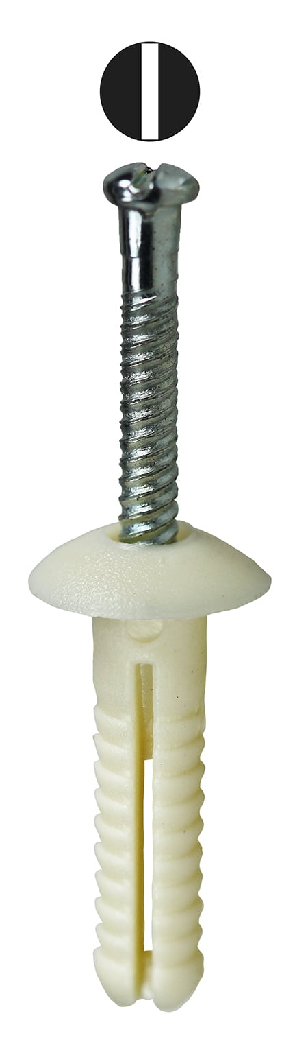 Button Head Anchor Kit, 1/4 x 1 in. Size, 100 pieces, Nylon material, includes (1) Carbide Masonry Drill and (100) Button Head Anchors with Pin