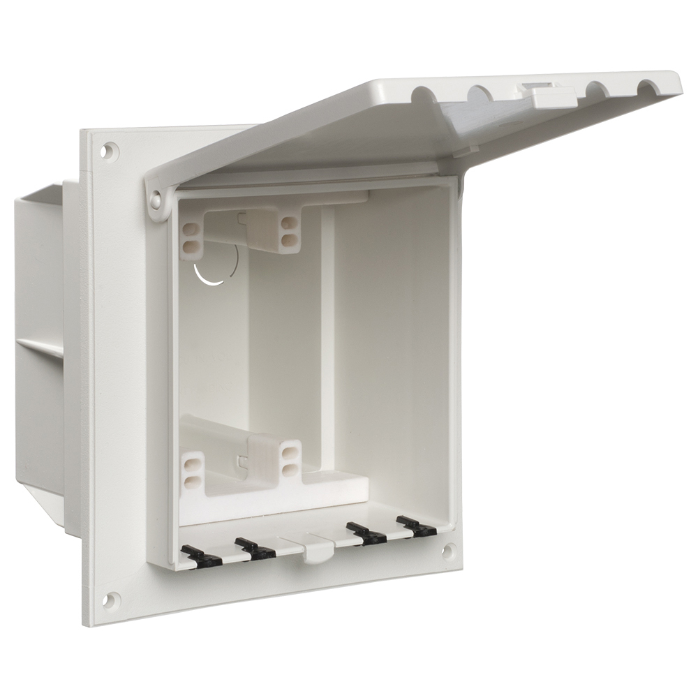 Non metallic exterior keypad enclosure with weatherproof while in use white paintable cover. For flat surfaces and existing construction.