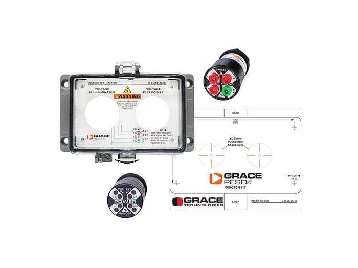 VOLTAGE TEST STATION WITH FLASHING VOLTAGE INDICATOR AND SAFE-TEST POINT, HORIZONTAL MOUNT, UL TYPE 4 HOUSING