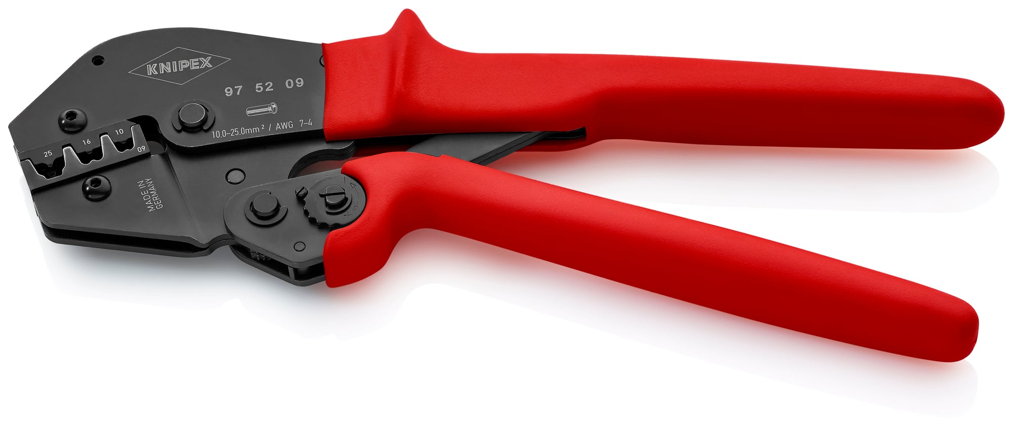 Crimping Pliers For Insulated and Non-Insulated Wire Ferrules, 10 in., Non-slip plastic, W Crimp, 3 Crimp Positions