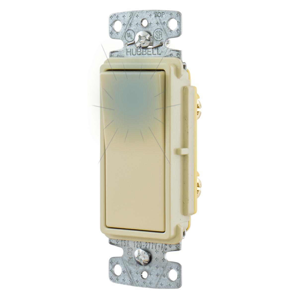 tradeSELECT Decorator Switch, Residential Grade, Rocker Switch, General Purpose AC, Illuminated Single-Pole, 15A 120/277V AC, Push Back and Side