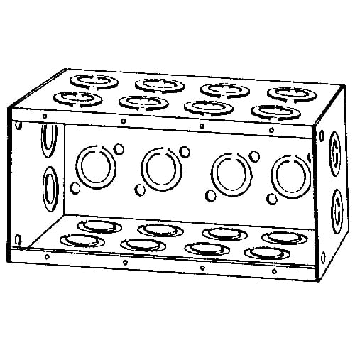 Features:With 1/2 And 3/4 IN Concentric Conduit Knockouts, Standard:UL E18095, Number Of Outlet:24, Material:Steel, Size:7.375 X 3.5 X 3.75IN, Cubic Capacity:92CI