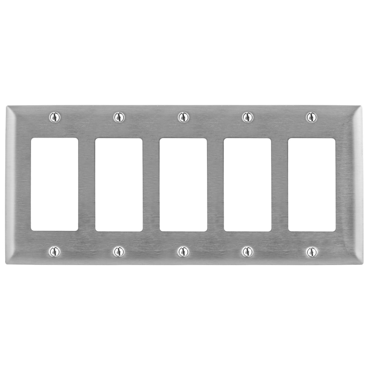 Wallplates and Boxes, Metallic Plates, 5- Gang, 5) GFCI Openings, Standard Size, Stainless Steel