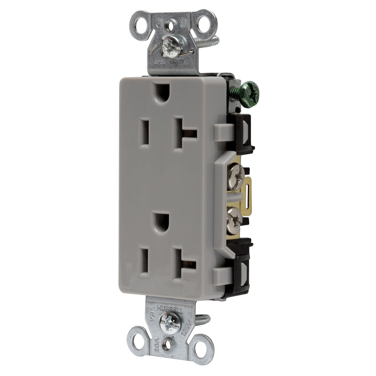 Straight Blade Devices, Receptacles, Duplex, Decorator, Commercial/Industrial Grade, 2-Pole 3-Wire Grounding, 20A 125V, 5-20R, Gray, Single Pack.