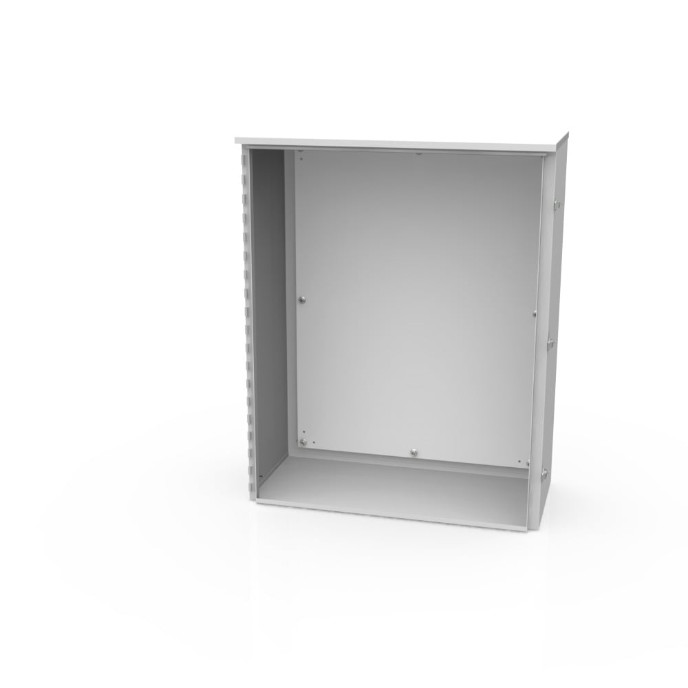40x14x32 Hinge Cover Type 3R UL Listed Steel No Knockouts  ANSI 61 Gray Padlocking Draw Latch Back Panel Installed Continuous Hinge Special Stud Mounting Emboss Holes in Back