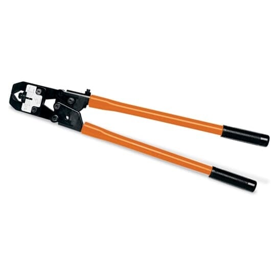 Dieless Adjustable Crimp Tool with Shure-Stake Ratchet that terminates lugs, splices and C-Tap type connectors for copper cables ranges 8 - 250 kcmil.  Also terminates lugs and splicing type connectors for aluminum cables ranging 8 to 4/0.
