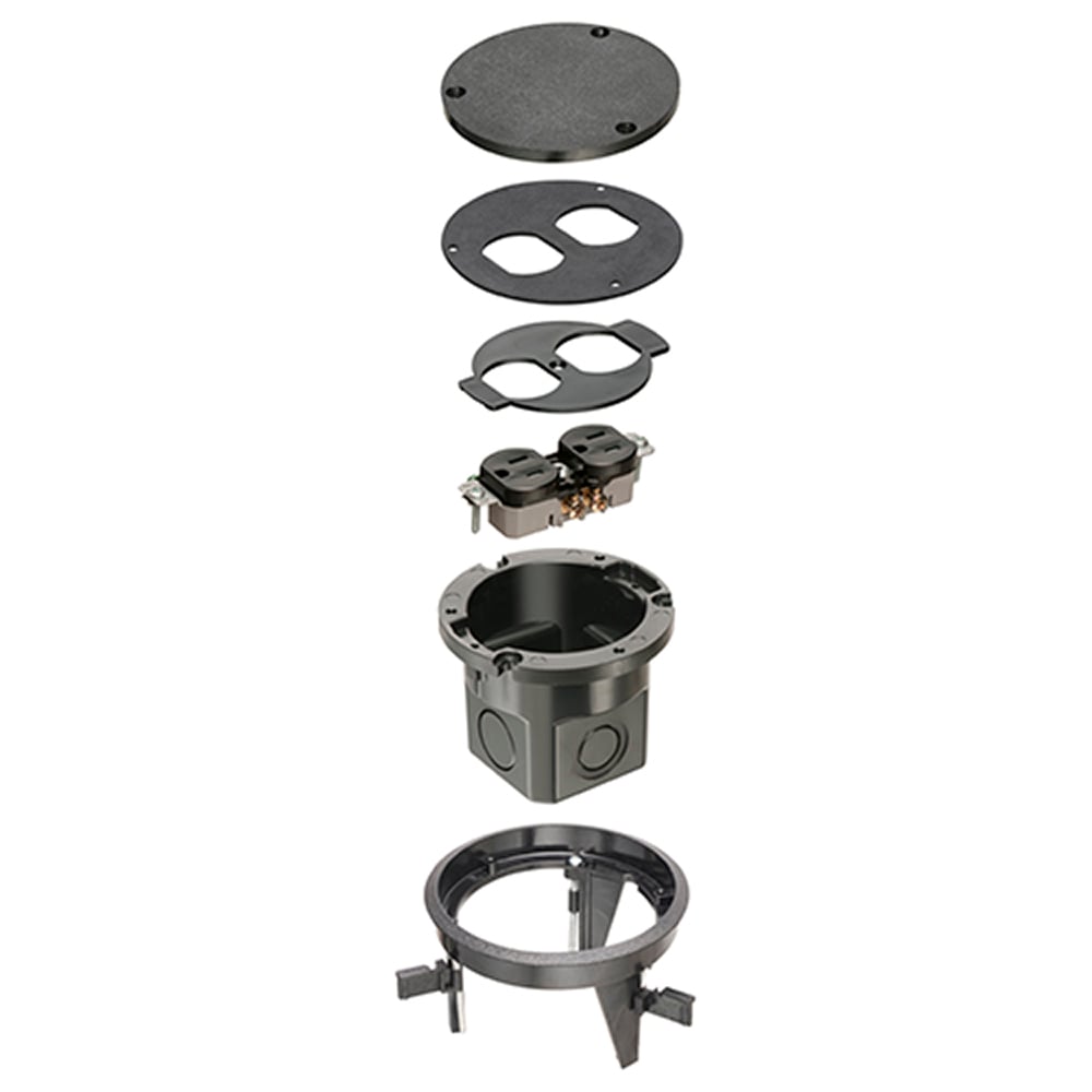 Non Metallic, round cover kit with box and blank black cover.