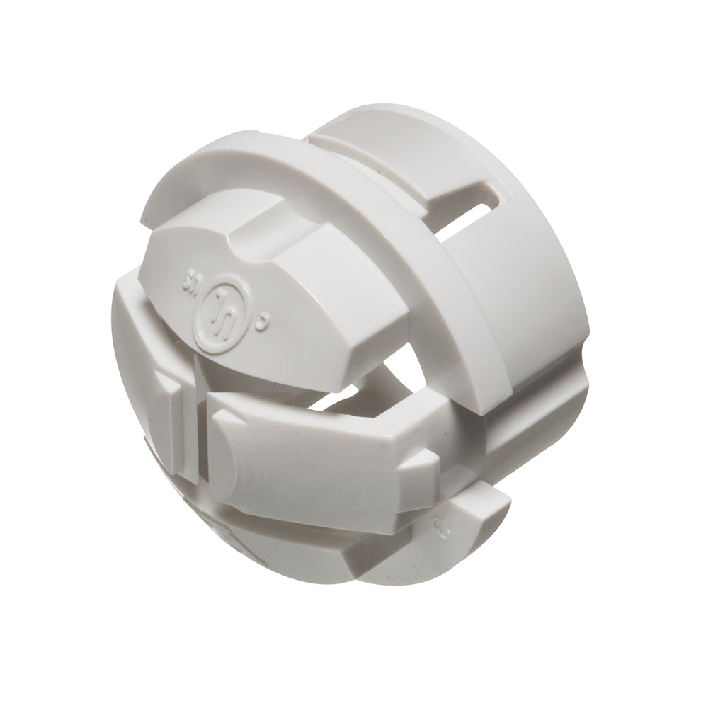 3/4" White Button TM Non-Metallic Push-In Connector from inside or outside of the box. It works with a wide variety of NM cables including NMB-PCS and Canadas NMD90.