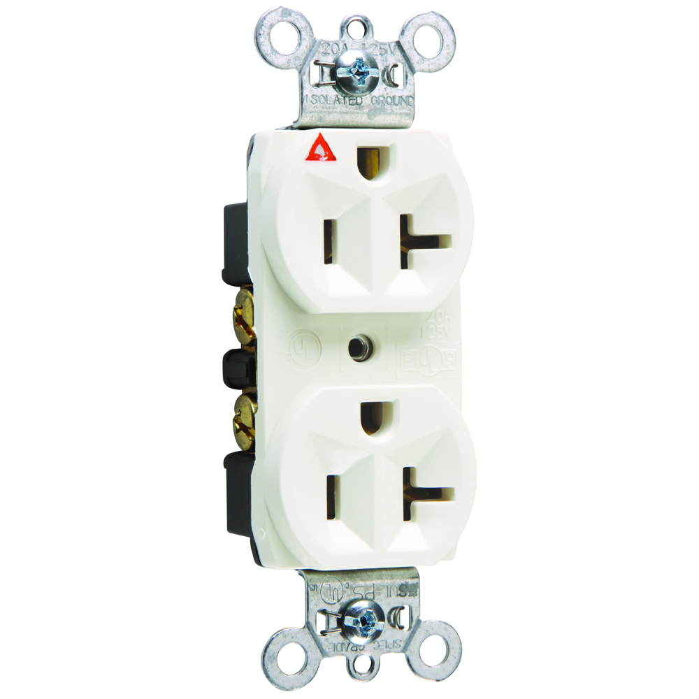 Isolated Ground Heavy-Duty Spec Grade Duplex Receptacle Back and, Side Wire 20amp 125volt White