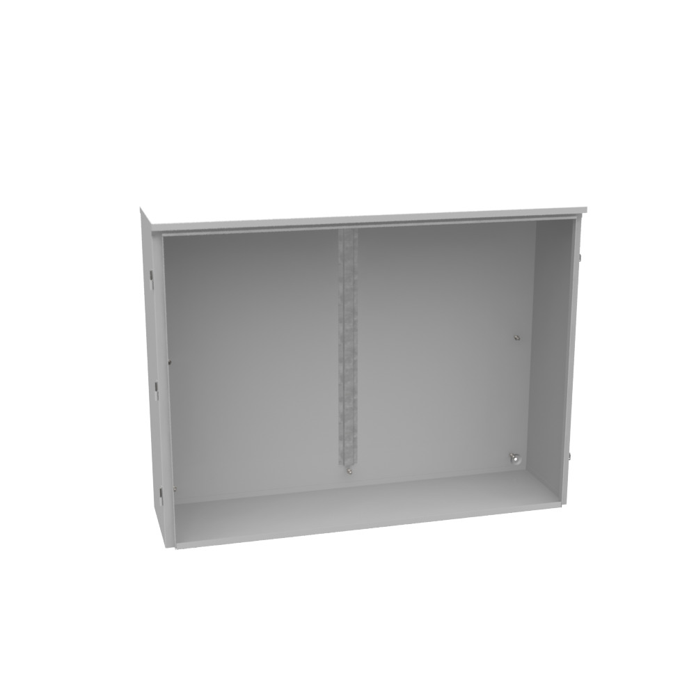 36x12x48 Hinge Cover Type 3R UL Listed Steel No Knockouts ANSI 61 Gray Lift Off Hinges Back Stiffener Mounting Emboss Holes in Back Padlocking Draw Latch