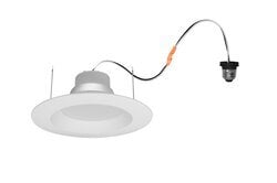 OBS62235 625lm 3000K LED recessed downlight kit replacing up to 60W incandescent suitable for 5" and 6" cans. Medium base socket adaptor included. Integrated white trim.